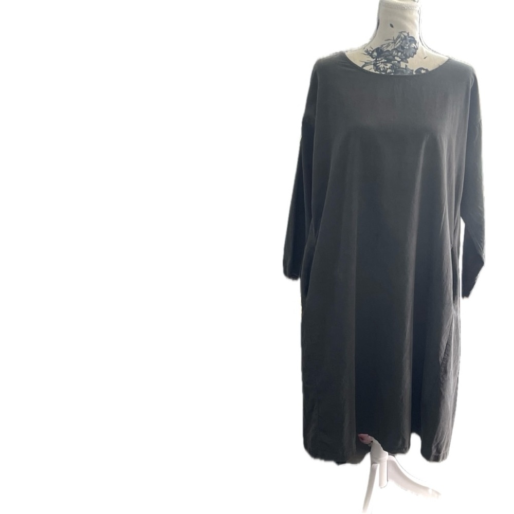 AMICI | M | Made in Italy Lagenlook 100% Cotton Ash Charcoal Graphite Maxi Dress